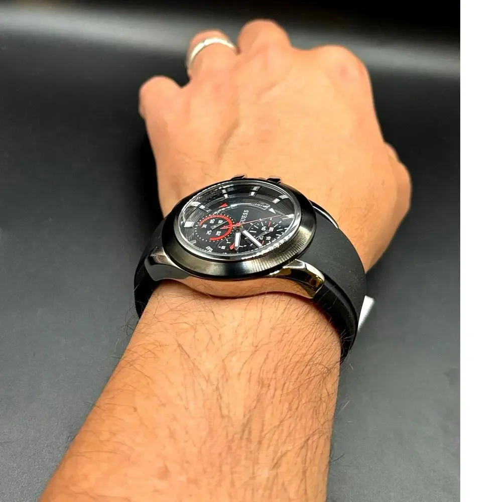 GUESS Waterpro U10575G1 Men’s 45mm Multifunction Black Silicone Watch NWT